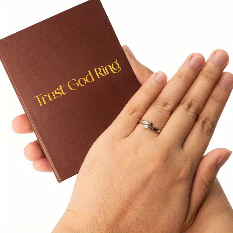 Stainless Steel Open Ring with TRUST GOD Engraving